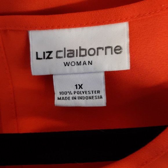 SOLD--Liz Claiborne Woman Blouse Women's 1X Orange Eyelet Career Business Shirt - Picture 5 of 8
